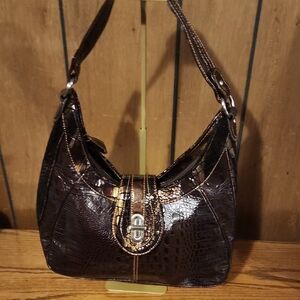 Elegant Brown Crocodile-Embossed M. C. Shoulder Bag
